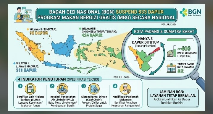 3 Dapur MBG di Kota Padang Ditutup